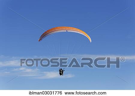 Stock Photograph - "Paraglider paragliding, Zwoelferhorn, Sankt Gilgen, Salzkammergut, Salzburg State, Austria, Europe". Fotosearch