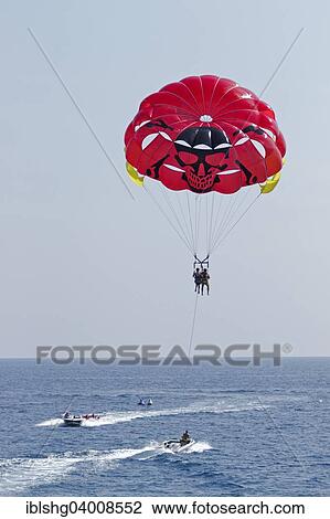 Stock Image - "Parasailing, Nice, Alpes-Maritimes, Provence-Alpes-Cote d'Azur, France, Europe". Fotosearch