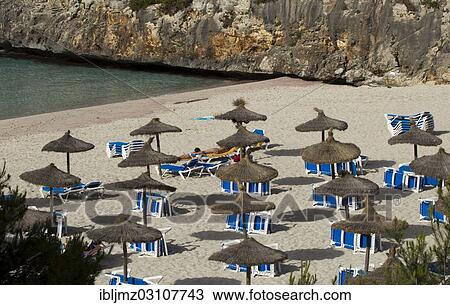 "Parasols and sun loungers on the beach, Cala Bona, Mallorca, Majorca, Balearic Islands, Spain, Europe" View Large Photo Image Stock Image - "Parasols and sun loungers on the beach, Cala Bona, Mallorca, Majorca, Balearic Islands, Spain, Europe". Fotosearch