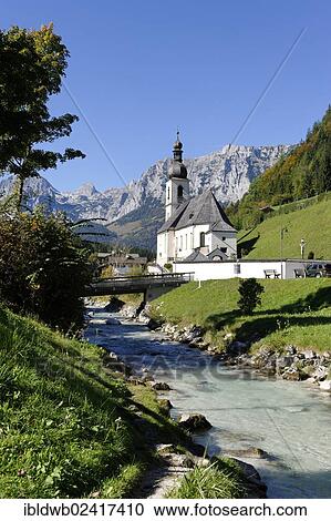 Parish Church of Saint Sebastian and the Ramsau river in front of the Reiteralpe or Reiter Alm mountains, Ramsau, Berchtesgadener Land district, Upper Bavaria, Bavaria, Germany, Europe View Large Photo Image Stock Image - Parish Church of Saint Sebastian and the Ramsau river in front of the Reiteralpe or Reiter Alm mountains, Ramsau, Berchtesgadener Land district, Upper Bavaria, Bavaria, Germany, Europe. Fotosearch