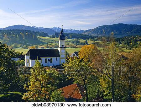 Stock Image - "Parish Church of St. George, Bad Bayersoien, Upper Bavaria, Bavaria, Germany, Europe". Fotosearch