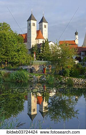 Picture - "Parish Church of St. Leonhard above the Old Danube River, Pforring, Upper Bavaria, Bavaria, Germany, Europe". Fotosearch