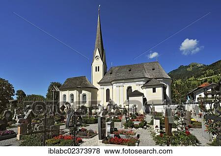 Stock Photo - "Parish Church of St. Margareth with the cemetery, Bayrischzell, Bavaria, Germany, Europe". Fotosearch