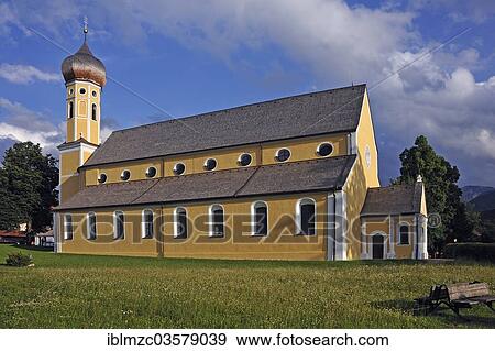 Stock Photo - "Parish church of St. Martin, circa 1100, Fischbachau, Upper Bavaria, Bavaria, Germany, Europe". Fotosearch
