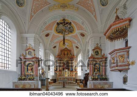 Stock Photograph - "Parish church of St. Michael, built by Wolfgang Dientzenhofer, Gotting, Bruckmuhl, Upper Bavaria, Bavaria, Germany, Europe". Fotosearch