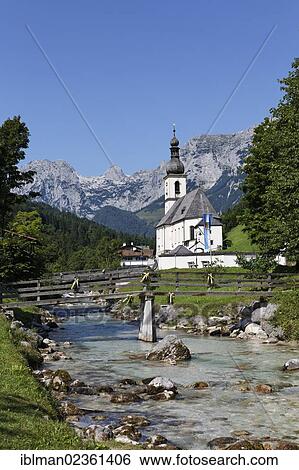 "Parish Church of St. Sebastian, Ramsauer Ache, Reiter Alps at the rear, Malerwinkel, Ramsau bei Berchtesgaden, Berchtesgadener Land, Upper Bavaria, Bavaria, Germany, Europe, PublicGround, Europe" View Large Photo Image Stock Photograph - "Parish Church of St. Sebastian, Ramsauer Ache, Reiter Alps at the rear, Malerwinkel, Ramsau bei Berchtesgaden, Berchtesgadener Land, Upper Bavaria, Bavaria, Germany, Europe, PublicGround, Europe". Fotosearch