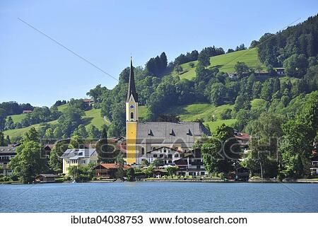 Stock Image - "Parish church of St. Sixtus, Schliersee, Bavaria, Germany, Europe". Fotosearch