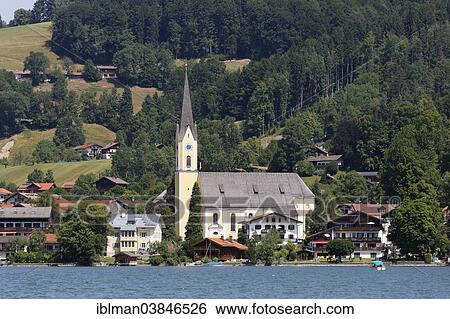 Stock Photograph - "Parish Church of St. Sixtus, Schliersee, Upper Bavaria, Bavaria, Germany, Europe". Fotosearch