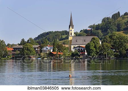 Stock Photography - "Parish Church of St. Sixtus, Schliersee, Upper Bavaria, Bavaria, Germany, Europe". Fotosearch