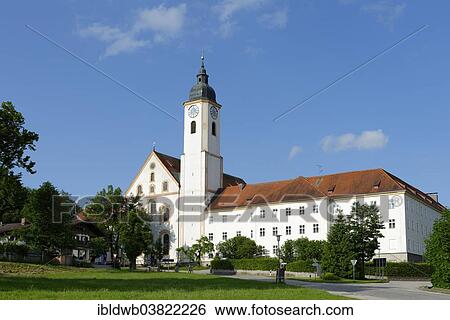 Stock Photograph - "Parish Church of the Assumption of the Virgin Mary and Dietramszell Abbey, Upper Bavaria, Bavaria, Germany, Europe". Fotosearch