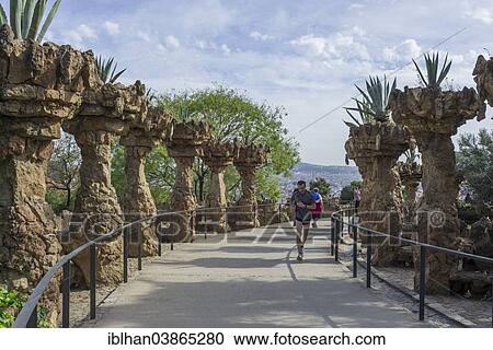 Stock Image - "Park Guell, by Antoni Gaudi, La Salut, Barcelona, â€‹â€‹Region of Catalonia, Spain, Europe". Fotosearch