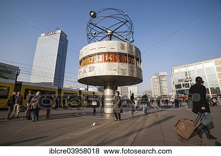 Stock Photo - "Park Inn, Urania-Weltzeituhr world clock, die mitte building, Alexanderplatz, Mitte, Berlin, Germany, Europe". Fotosearch