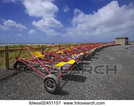 Stock Photo - "Parked land yachts or sand sailers in the Bay of Douarnenez, Finistere, Brittany, France, Europe, PublicGround, Europe". Fotosearch