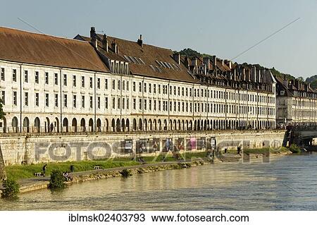 Stock Image - "Partial view of the Vauban fortifications on a loop of the Doubs river, Besancon, Via Francigena, an ancient road from France to Rome, Doubs, Franche-Comte region, France, Europe". Fotosearch