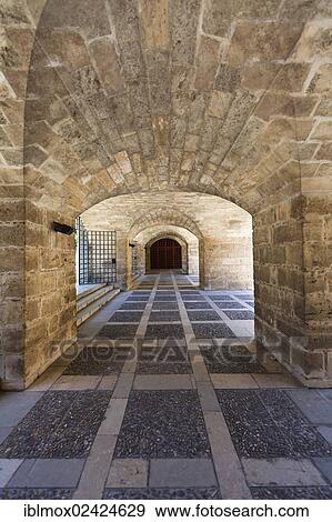 Stock Photo - Passage, vaults at the Almudaina Palace, Palau de l'Almudaina, Avinguda de Gabriel Roca, Parc de la Mar, old town, Ciutat Antiga, Palma de Mallorca, Mallorca, Balearic Islands, Spain, Europe. Fotosearch