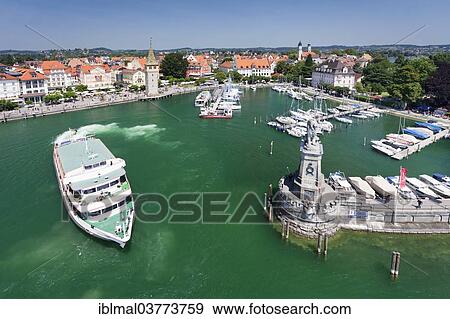 Stock Photo - "Passenger ferry in the harbour of Lindau, Lake Constance, Bavaria, Germany, Europe". Fotosearch