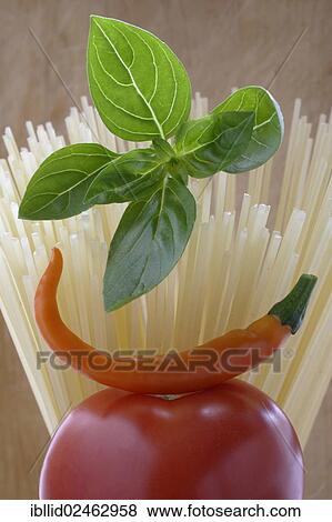 "Pasta, tomato, basil, chili" View Large Photo Image Stock Photo - "Pasta, tomato, basil, chili". Fotosearch