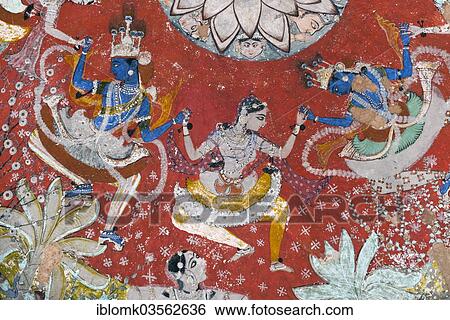 "Pastoral god Krishna dancing the Rasa Lila dance with the Gopis, mural or fresco painted with natural colours, Badal Mahal or Cloud Palace, Bundikalam school of painting, Taragarh Fort, Bundi, Rajasthan, India, Asia" View Large Photo Image Stock Photograph - "Pastoral god Krishna dancing the Rasa Lila dance with the Gopis, mural or fresco painted with natural colours, Badal Mahal or Cloud Palace, Bundikalam school of painting, Taragarh Fort, Bundi, Rajasthan, India, Asia". Fotosearch