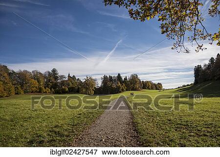 Stock Photo - "Path across meadows to Andechs, Bavaria, Germany, Europe". Fotosearch