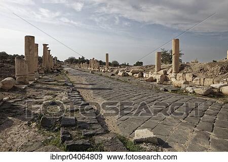 "Paved axis road, Decomanus, pillars, ancient town of Gadara, Umm Qais, Jordan, Asia" View Large Photo Image Stock Photo - "Paved axis road, Decomanus, pillars, ancient town of Gadara, Umm Qais, Jordan, Asia". Fotosearch