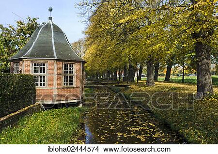 Picture - "Pavilion beside the moat, Boizenburg - Elbe, Mecklenburg-Western Pomerania, Germany, Europe". Fotosearch