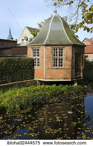 Stock Photography - "Pavilion beside the moat, Boizenburg Elbe, Mecklenburg-Western Pomerania, Germany, Europe". Fotosearch