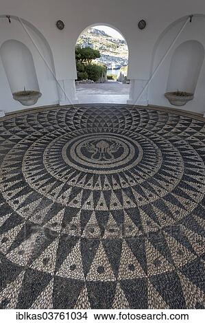 Picture - "Pavilion with pebble mosaic, chochlaki, Thermes Kallithea, Rhodes, Dodecanese, Greece, Europe". Fotosearch