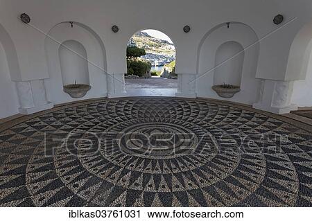 "Pavilion with pebble mosaic, chochlaki, thermal baths of Kallithea, Rhodes, Dodecanese, Greece, Europe" View Large Photo Image Stock Image - "Pavilion with pebble mosaic, chochlaki, thermal baths of Kallithea, Rhodes, Dodecanese, Greece, Europe". Fotosearch