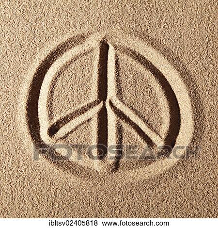 "Peace sign, drawn in sand" View Large Photo Image Stock Photo - "Peace sign, drawn in sand". Fotosearch