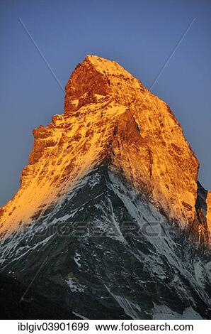"Peak of the Matterhorn, 4478 m, illuminated at sunrise, Zermatt, Canton of Valais, Switzerland, Europe" View Large Photo Image Stock Photo - "Peak of the Matterhorn, 4478 m, illuminated at sunrise, Zermatt, Canton of Valais, Switzerland, Europe". Fotosearch
