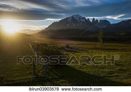 "Peaks of Torres del Paine at sunrise, Torres del Paine National Park, Patagonia, Chile, South America" View Large Photo Image Stock Photo - "Peaks of Torres del Paine at sunrise, Torres del Paine National Park, Patagonia, Chile, South America". Fotosearch