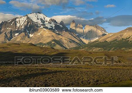 "Peaks of Torres del Paine in the morning light, Torres del Paine National Park, Patagonia, Chile, South America" View Large Photo Image Stock Photo - "Peaks of Torres del Paine in the morning light, Torres del Paine National Park, Patagonia, Chile, South America". Fotosearch