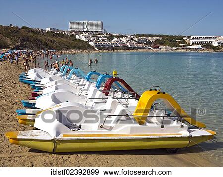 "Pedal boats on the beach, Arenal d'en Castell, North Menorca, Menorca Island, Balearic Islands, Spain, Southern Europe, Europe" View Large Photo Image Stock Photo - "Pedal boats on the beach, Arenal d'en Castell, North Menorca, Menorca Island, Balearic Islands, Spain, Southern Europe, Europe". Fotosearch
