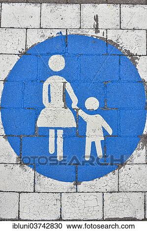 Pedestrian pictogram on a walkway View Large Photo Image Stock Image - Pedestrian pictogram on a walkway. Fotosearch