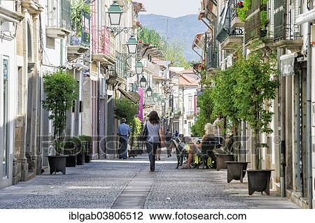 Stock Image - "Pedestrian zone in the historic centre, Viana do Castelo, Minho, Portugal, Europe". Fotosearch