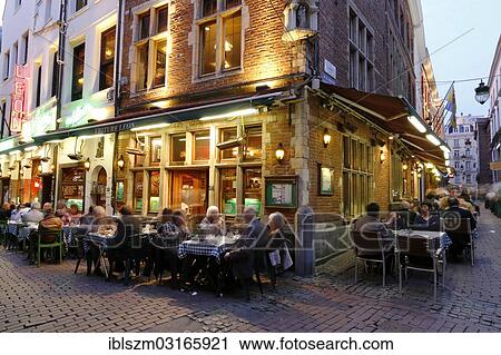 "Pedestrian zone with restaurants at dusk, Brussels, Brussels Region, Belgium, Europe" View Large Photo Image Stock Image - "Pedestrian zone with restaurants at dusk, Brussels, Brussels Region, Belgium, Europe". Fotosearch