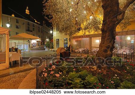 "Pedestrian zone with restaurants at night, Menton, Departement Alpes Maritimes, Region Provence Alpes Cote d'Azur, France, Europe" View Large Photo Image Stock Photography - "Pedestrian zone with restaurants at night, Menton, Departement Alpes Maritimes, Region Provence Alpes Cote d'Azur, France, Europe". Fotosearch