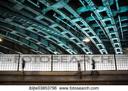 Stock Photograph - "Pedestrians in an illuminated underpass, Marzellenstrasse, Cologne, North Rhine-Westphalia, Germany, Europe". Fotosearch