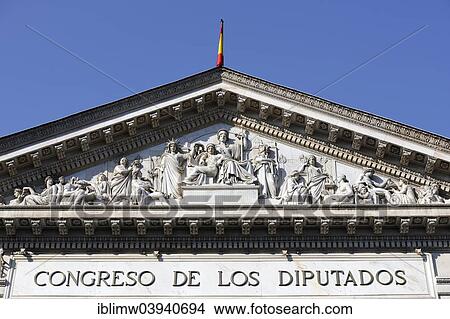 "Pediment at the parliament building, designed in 1864 by Ponciano Ponzano, Congress of Deputies, part of the Cortes Generales parliament, Madrid, Spain, Europe" View Large Photo Image Picture - "Pediment at the parliament building, designed in 1864 by Ponciano Ponzano, Congress of Deputies, part of the Cortes Generales parliament, Madrid, Spain, Europe". Fotosearch