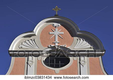 Picture - "Pediment of the monastery church of St. Joseph, Immenstadt, Bavaria, Oberallgau, Germany, Europe". Fotosearch