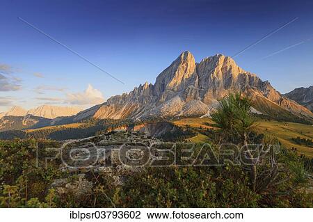 Stock Image - "Peitlerkofel in the evening light, San Martin de Tor, Bolzano, South Tyrol, Italy, Europe". Fotosearch