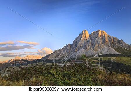 Stock Photo - "Peitlerkofel Mountain in the evening light, St. Martin in Thurn, Province of Bolzano, Alto Adige, Italy, Europe". Fotosearch