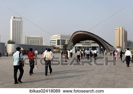 Stock Photo - People going towards the Metro in the morning, Union Station, Deira district, Dubai, United Arab Emirates, Middle East, Asia. Fotosearch