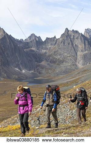 "People hiking in arctic or subalpine tundra, Mount Monolith behind, Indian summer, Tombstone Mountains Territorial Park, Yukon Territory, Canada, North America" View Large Photo Image Stock Photography - "People hiking in arctic or subalpine tundra, Mount Monolith behind, Indian summer, Tombstone Mountains Territorial Park, Yukon Territory, Canada, North America". Fotosearch