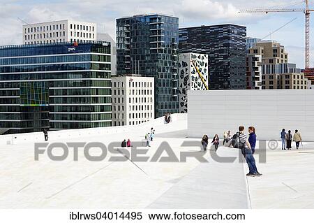 "People on the roof of the Oslo Opera House, Barcode Project buildings at the back, Oslo, Norway, Europe" View Large Photo Image Stock Photography - "People on the roof of the Oslo Opera House, Barcode Project buildings at the back, Oslo, Norway, Europe". Fotosearch
