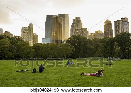 Stock Image - "People on the Sheep Meadow, Central Park, Manhattan, New York, United States, North America". Fotosearch