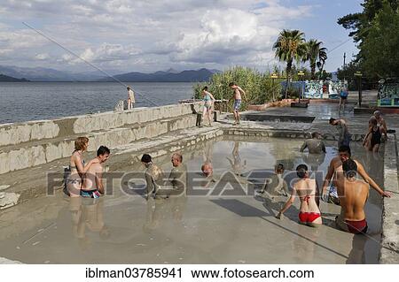 "People taking a mud bath, Sultaniye Thermal Baths at Lake Koycegiz or Koycegiz Golu near Dalyan, Mugla Province, Turkish Riviera or Turquoise Coast, Aegean, Turkey, Asia" View Large Photo Image Stock Image - "People taking a mud bath, Sultaniye Thermal Baths at Lake Koycegiz or Koycegiz Golu near Dalyan, Mugla Province, Turkish Riviera or Turquoise Coast, Aegean, Turkey, Asia". Fotosearch