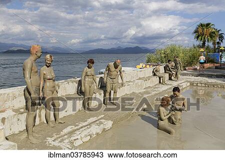 "People taking a mud bath, Sultaniye Thermal Baths at Lake Koycegiz or Koycegiz Golu near Dalyan, Mugla Province, Turkish Riviera or Turquoise Coast, Aegean, Turkey, Asia" View Large Photo Image Stock Image - "People taking a mud bath, Sultaniye Thermal Baths at Lake Koycegiz or Koycegiz Golu near Dalyan, Mugla Province, Turkish Riviera or Turquoise Coast, Aegean, Turkey, Asia". Fotosearch