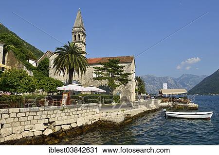 Stock Image - "Perast harbour, Bay of Kotor, Monte, The Balkans, Europe". Fotosearch