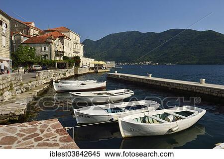 Stock Photography - "Perast harbour, Bay of Kotor, Monte, The Balkans, Europe". Fotosearch